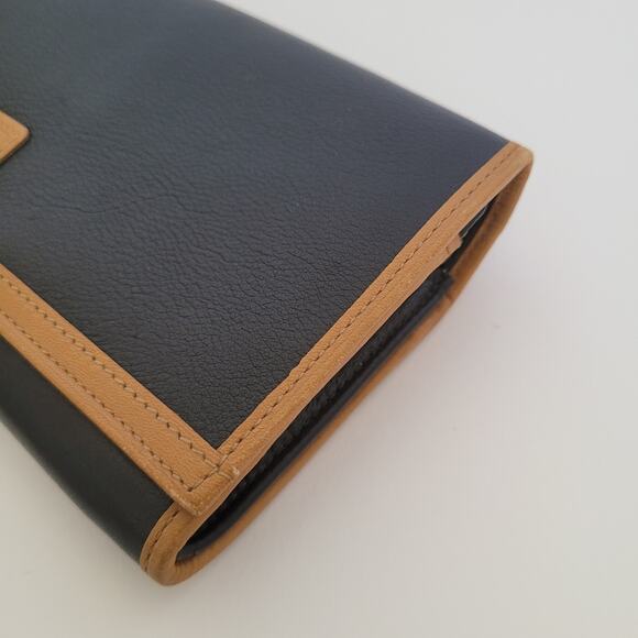 Celine Vintage Leather Large Wallet Tan Black Long Logo Designer Envelope - Picture 7 of 8